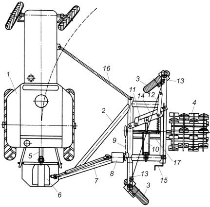 Semi-hinged spreader of solid organic fertilizers from piles to circular